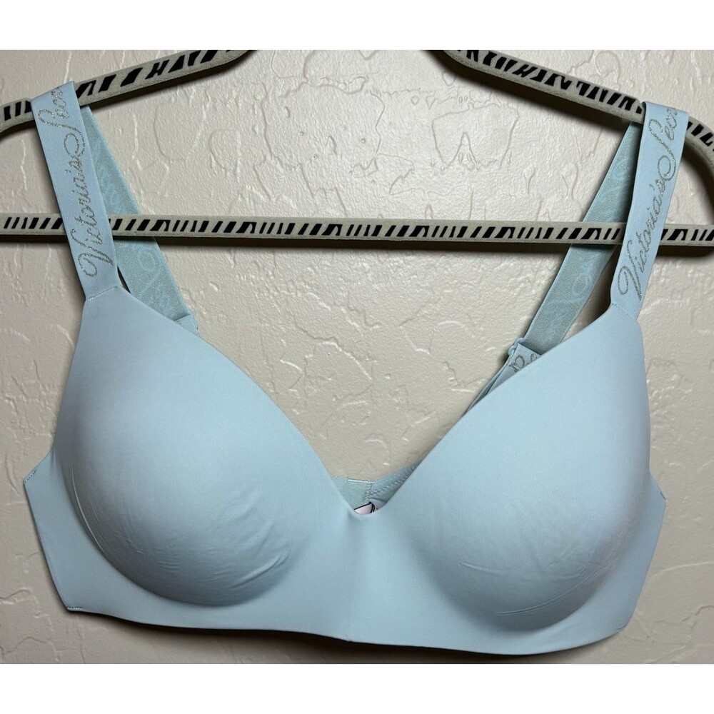 Victoria’s Secret Bra 38C Blue Wireless Lightly Lined Logo Strap Comfort